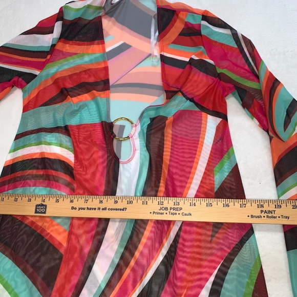 Trina Turk swoop fluted sleeve maxi coverup size medium new with tags pink green - Picture 11 of 14